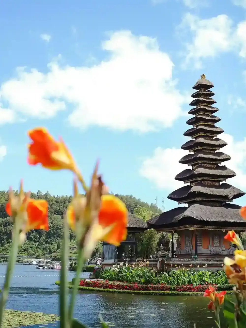 Mountain lake and temple in the Bali highlands